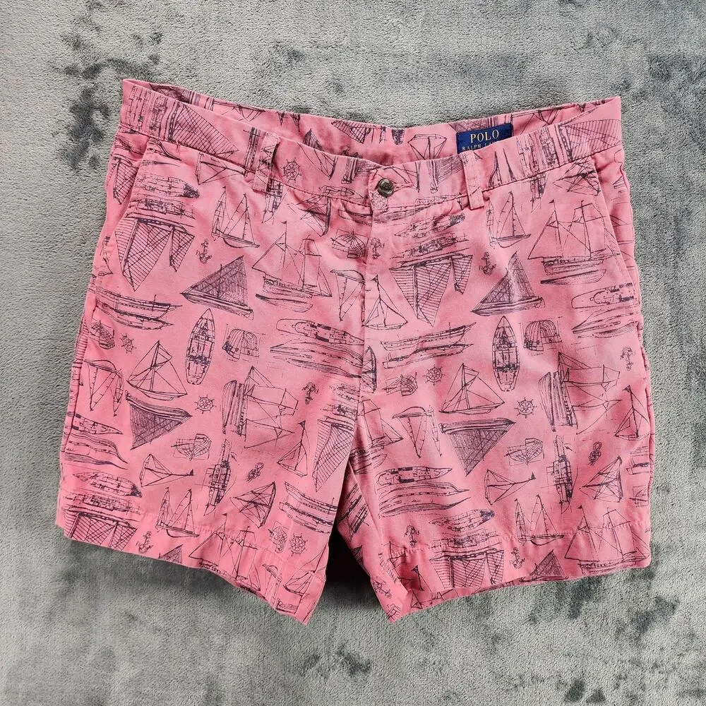 Polo Ralph Lauren Shorts Mens 35 Sailboat Print Nautical Summer Casual